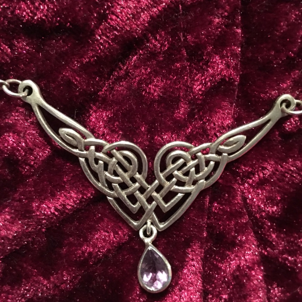 Sterling Silver Celtic Dangle Amethyst Necklace - image 2